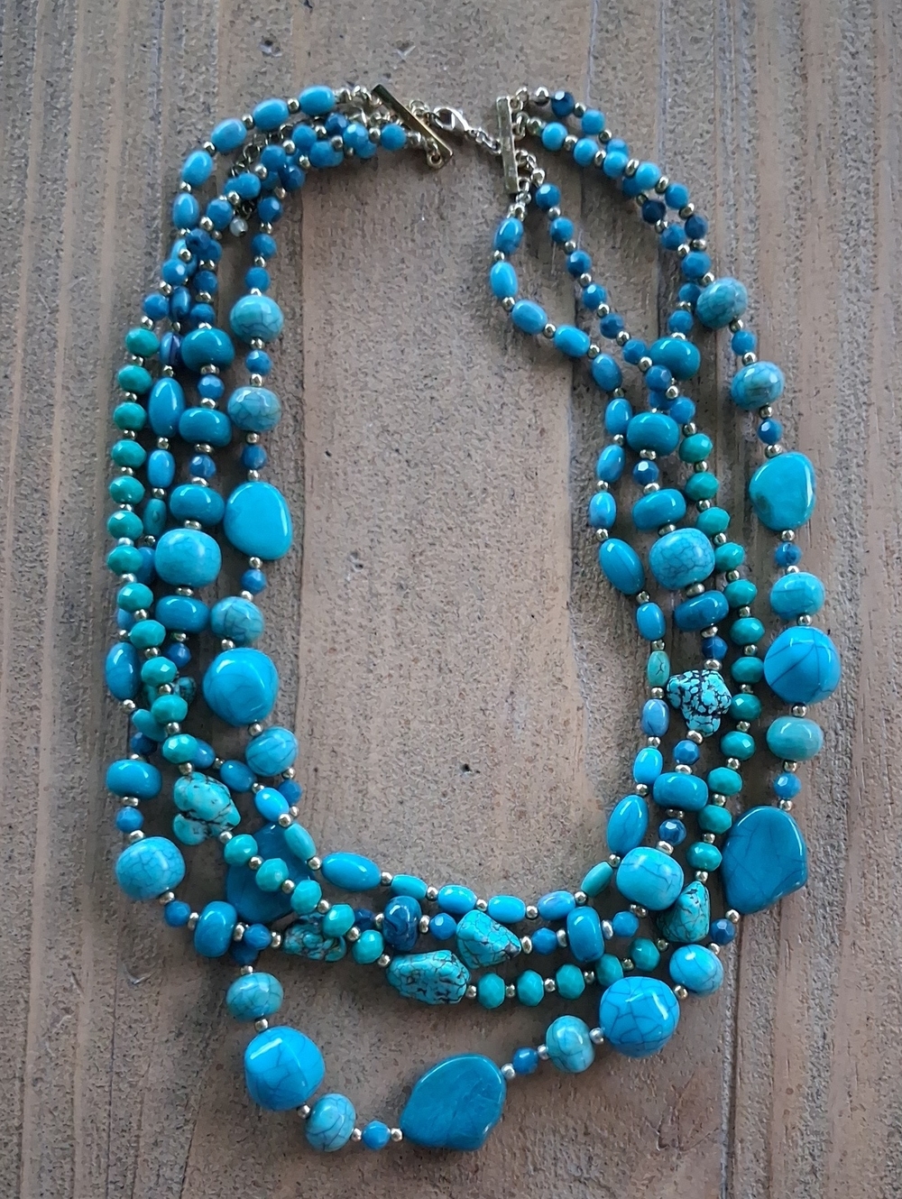 Multi-Strand Turquoise Bead Necklace - Blue Statement Jewelry